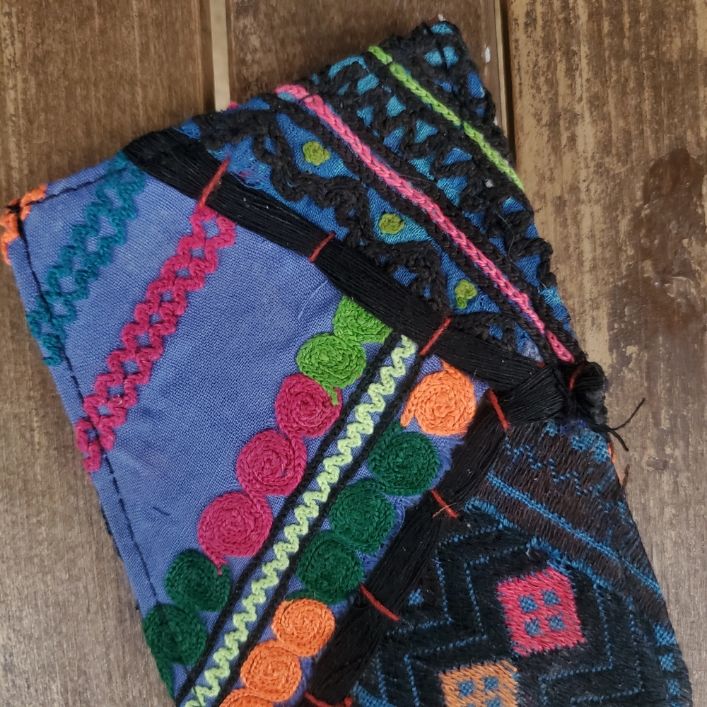 🍄🪬 Free People Boho Embroidered Repurposed vtg banjara hippie Wallet card case - Picture 10 of 16
